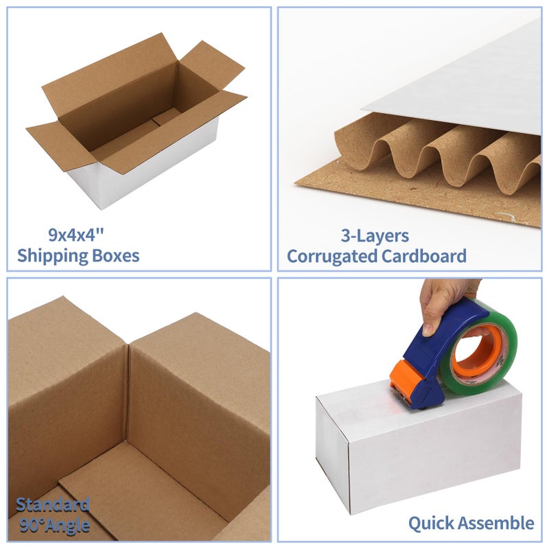 Hoikwo 9x4x4 Shipping Boxes Set of 25, White Corrugated Cardboard Box for Small Business for Packaging Mailing - Image 3